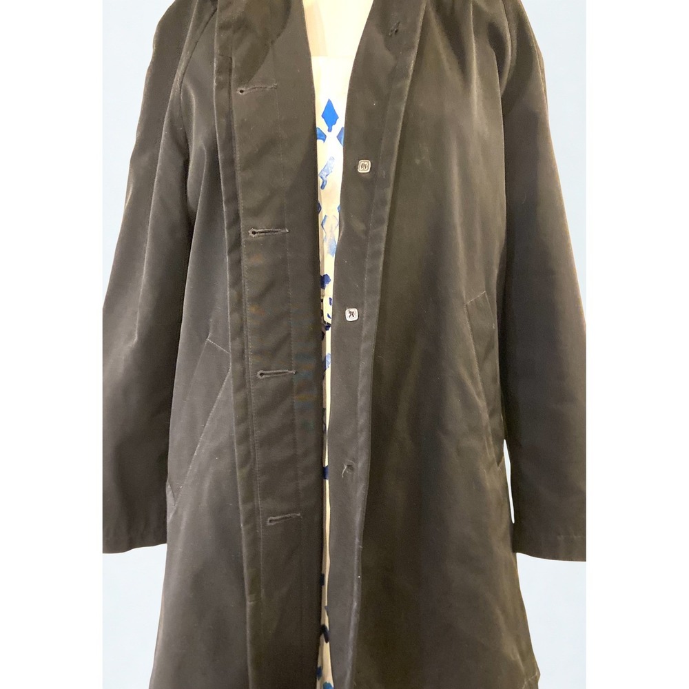 Towne Collection Black Trench Coat Mid Length Button Front Car‎ Coat Womens M - Picture 4 of 12